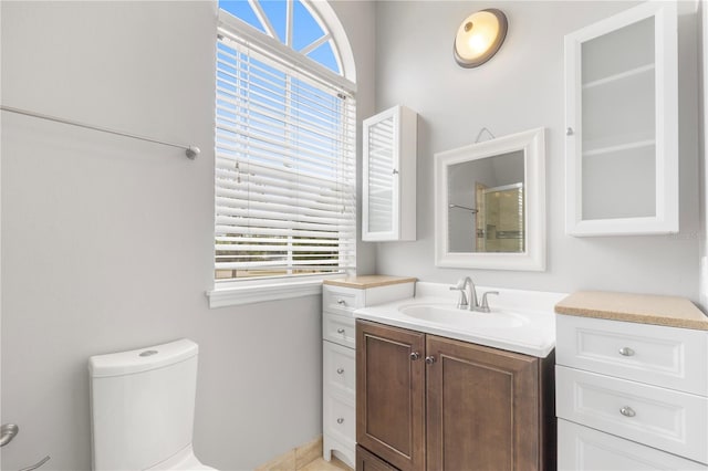 bathroom with plenty of natural light, toilet, and vanity