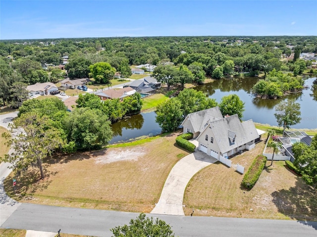 aerial view with a water view