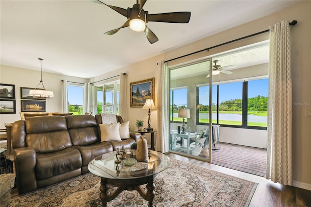 living room with hardwood / wood-style flooring