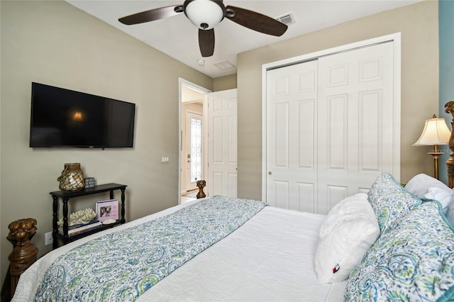 bedroom featuring a closet and ceiling fan