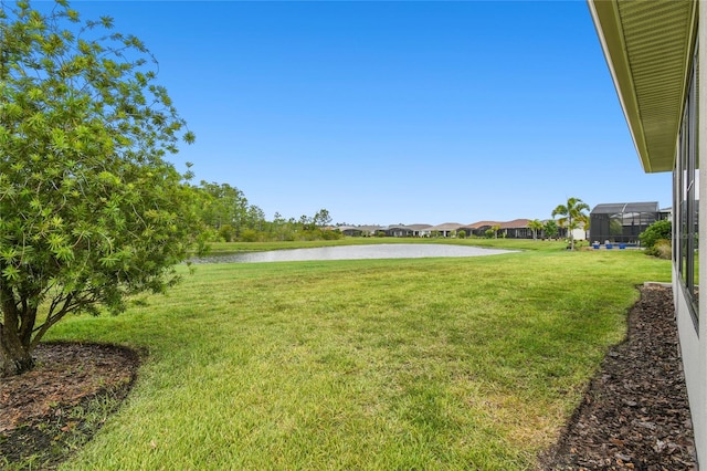 view of yard with a water view