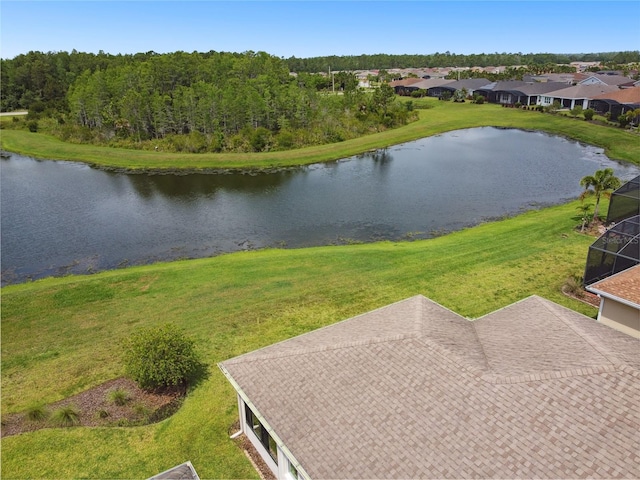 bird's eye view featuring a water view