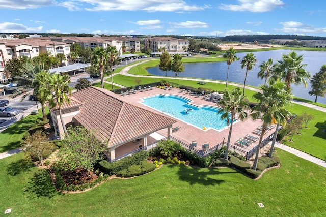 bird's eye view featuring a water view