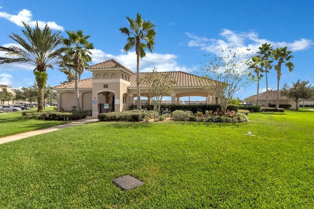 view of front of property with a front lawn