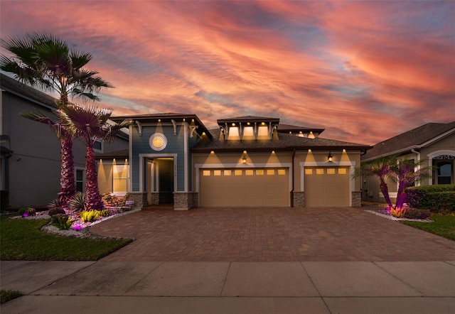 prairie-style house with a garage