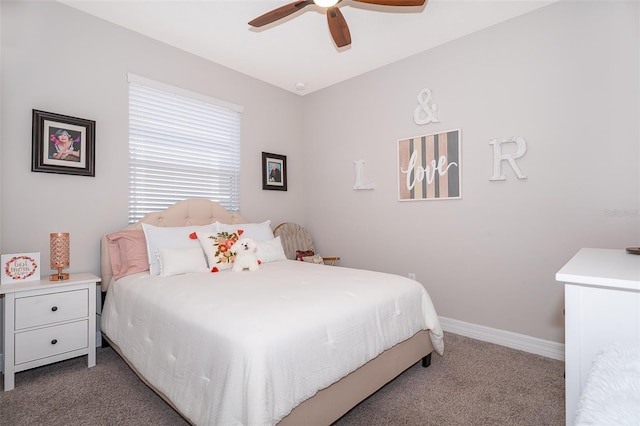 bedroom featuring carpet floors and ceiling fan