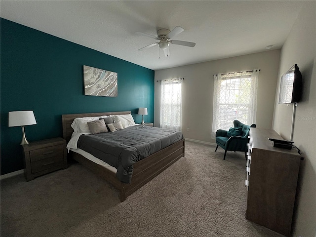 bedroom with carpet flooring and ceiling fan