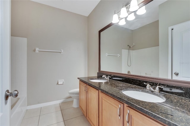 full bathroom with tile patterned flooring, vanity, toilet, and bathing tub / shower combination