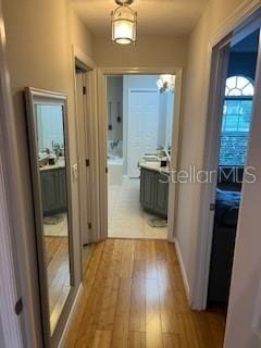 hall with light hardwood / wood-style floors