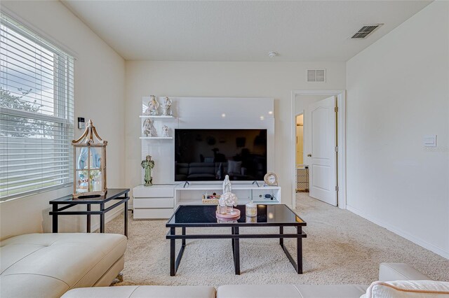 living room with light carpet