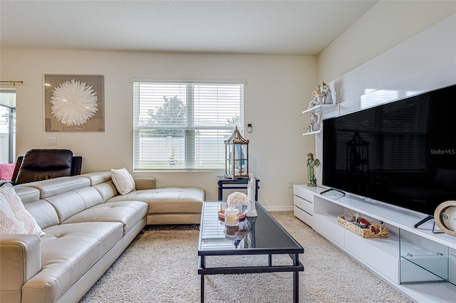 living room featuring light carpet