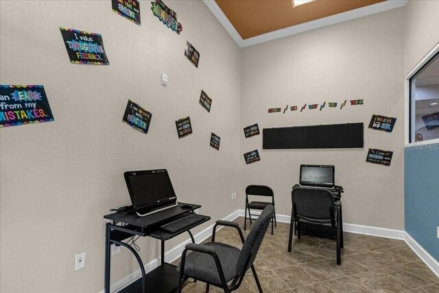 573 Viola Dr, Davenport, FL 33837 - home office with ornamental molding and tile patterned floors