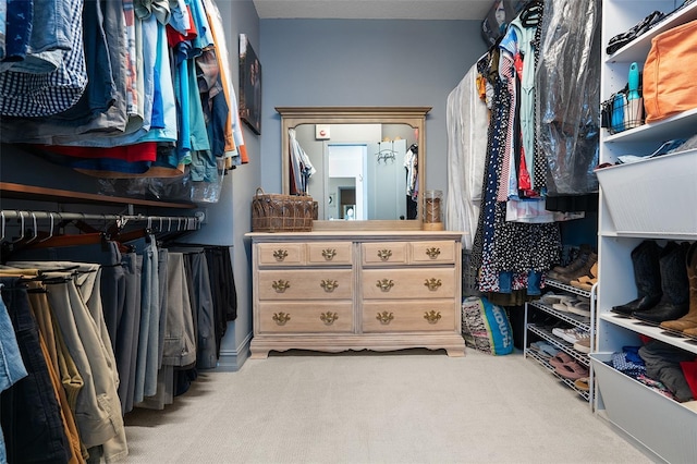 spacious closet with light carpet