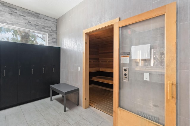 view of sauna with tile patterned flooring