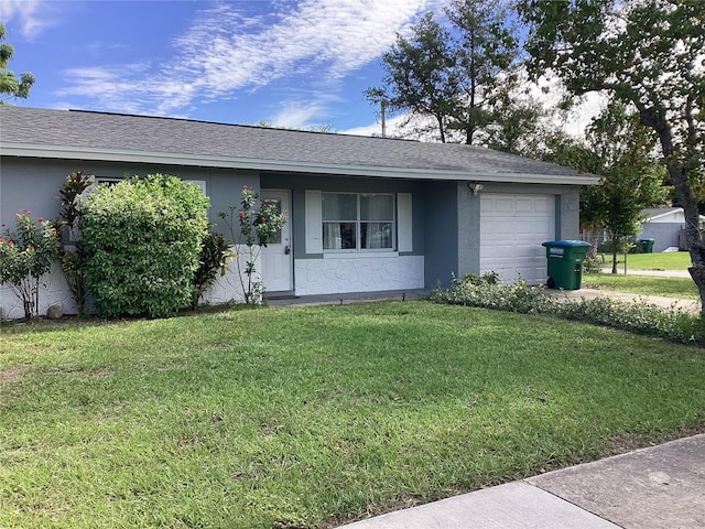101 Albert St, Winter Springs, FL 32708 - ranch-style home featuring roof with shingles, a garage, stucco siding, and a front lawn