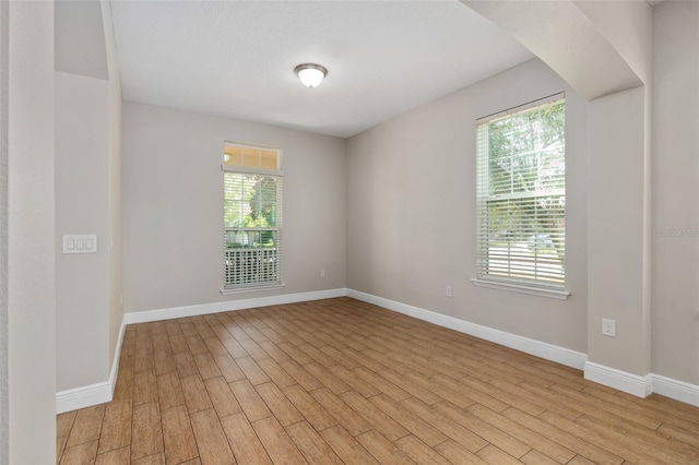 empty room with a wealth of natural light and light hardwood / wood-style flooring