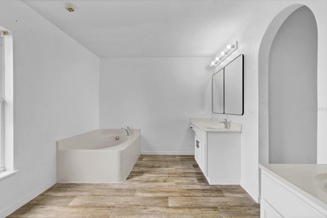 bathroom featuring vanity, hardwood / wood-style flooring, and a bathing tub