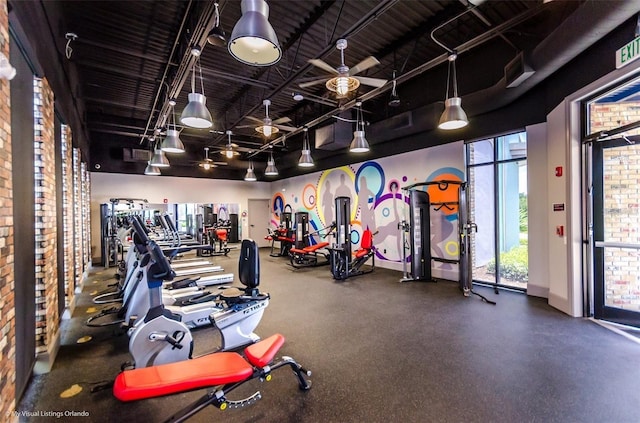 gym with ceiling fan