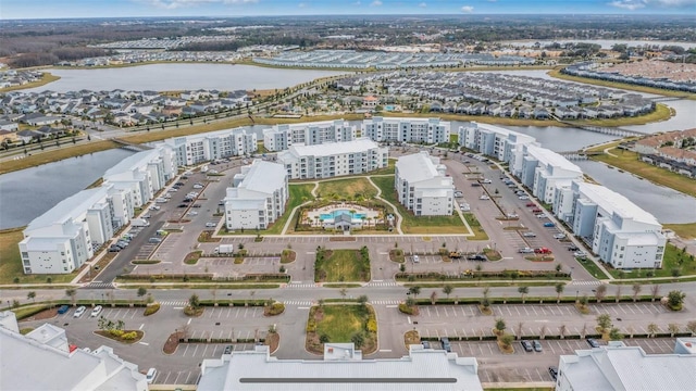 aerial view with a water view