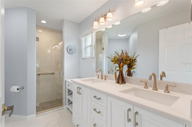 bathroom featuring vanity and walk in shower