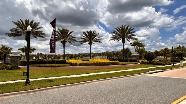 view of property's community with a lawn