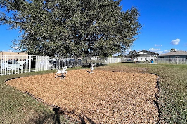 view of community featuring a gazebo and a yard