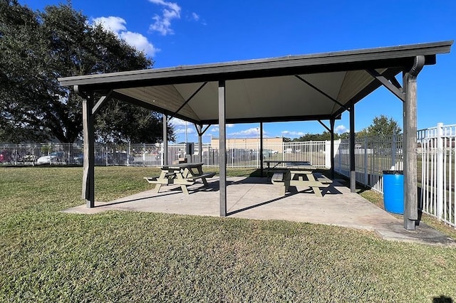 exterior space featuring a gazebo, a yard, and a patio