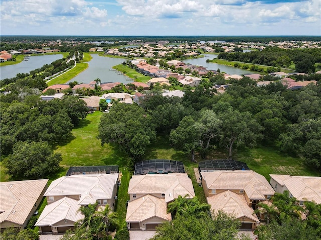 aerial view featuring a water view