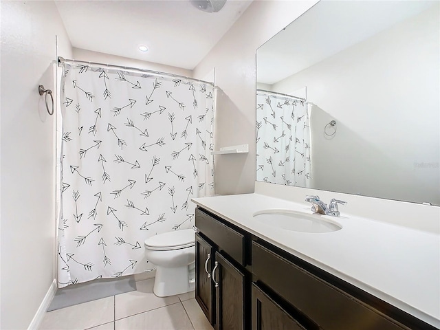 bathroom with tile patterned flooring, vanity, and toilet