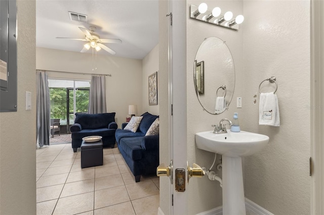 bathroom featuring tile patterned floors and ceiling fan