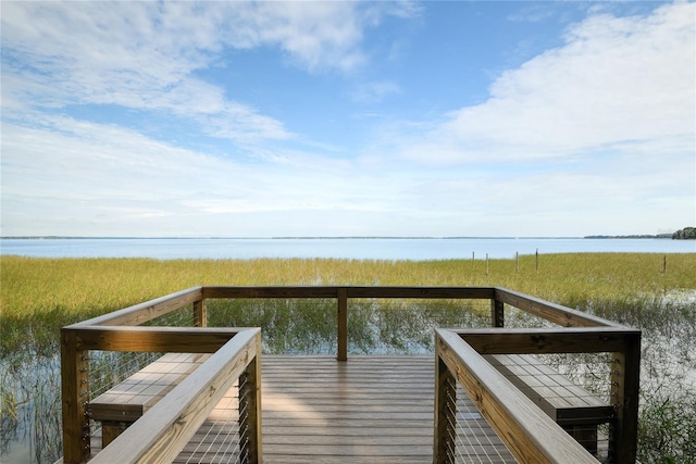 dock area with a water view