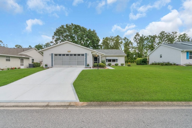 ranch-style house with a front lawn and a garage