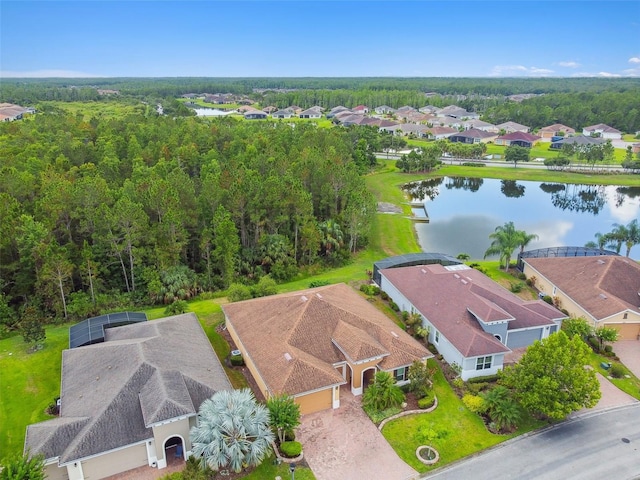 aerial view with a water view