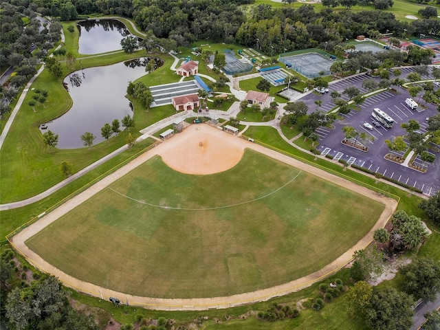 bird's eye view featuring a water view