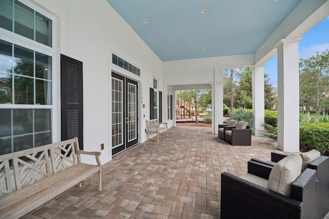 view of patio featuring an outdoor hangout area and french doors