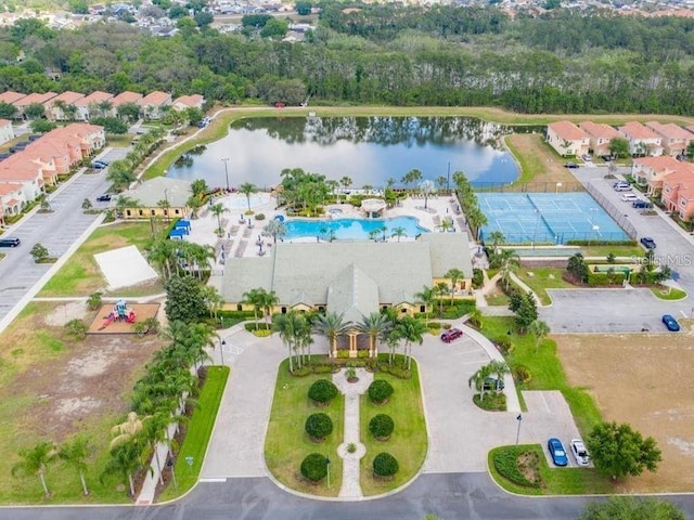 aerial view with a water view