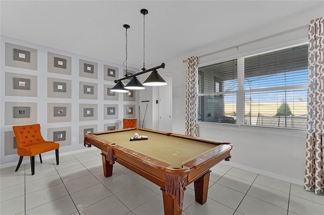 rec room featuring tile patterned floors and pool table