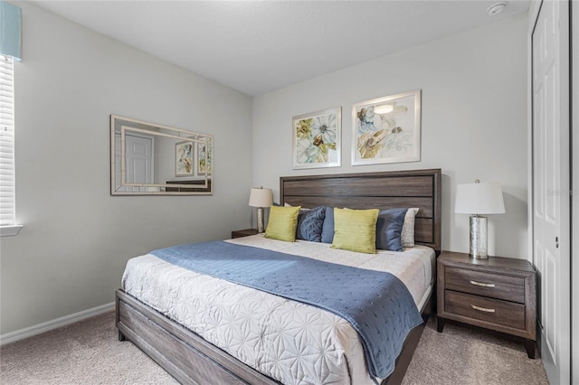 bedroom with carpet floors and a closet