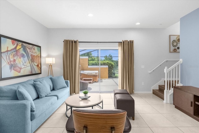 view of tiled living room