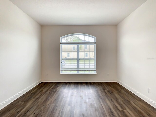 empty room featuring a healthy amount of sunlight and dark hardwood / wood-style flooring