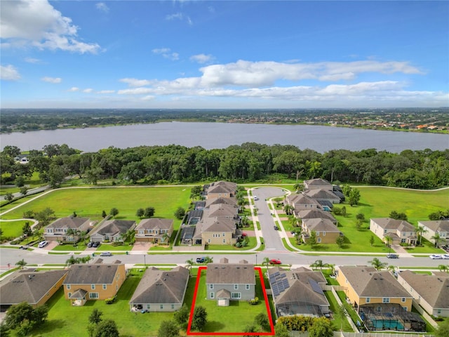 bird's eye view featuring a water view