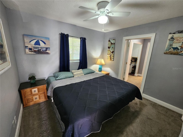 bedroom featuring ceiling fan and carpet flooring