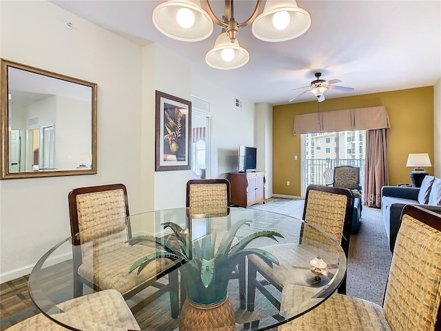 dining room featuring ceiling fan