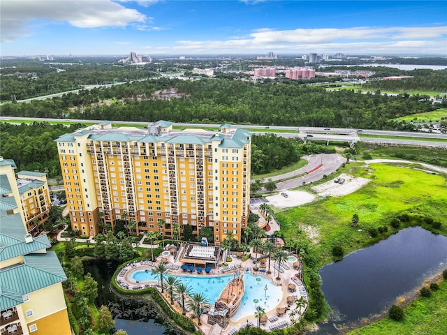 aerial view with a water view