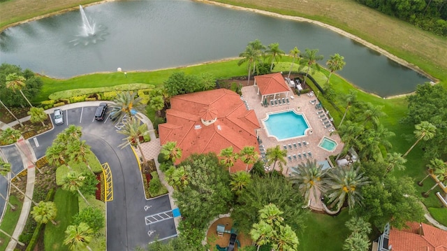 aerial view with a water view