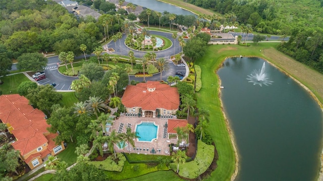 bird's eye view featuring a water view