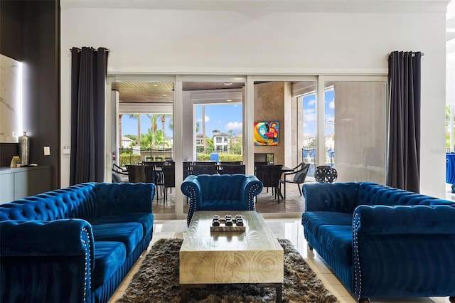 view of tiled living room