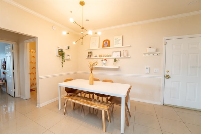 3593 Conroy Rd Unit 437, Orlando, FL 32839 - dining area with crown molding, light tile patterned flooring, and a chandelier