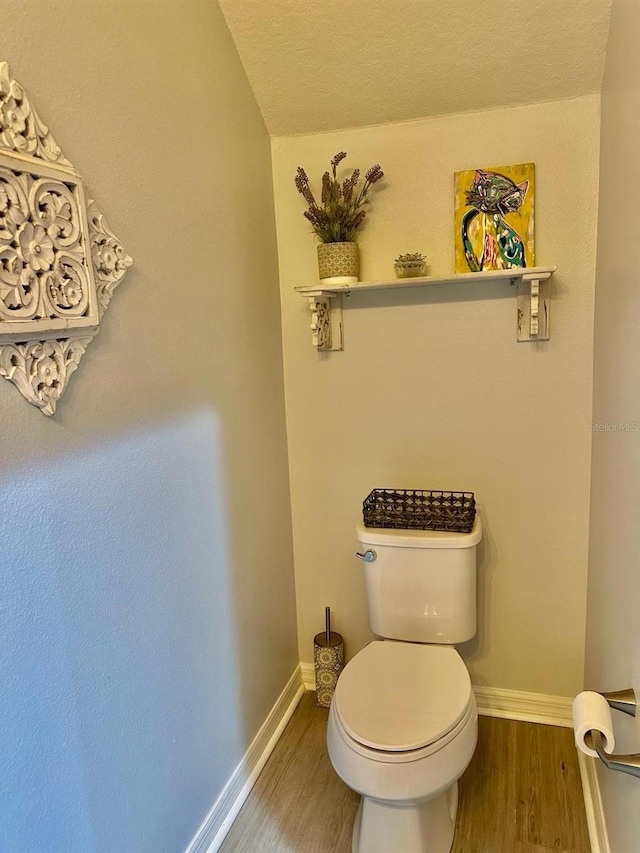 bathroom with toilet and hardwood / wood-style flooring