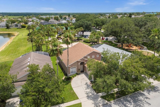 bird's eye view featuring a water view